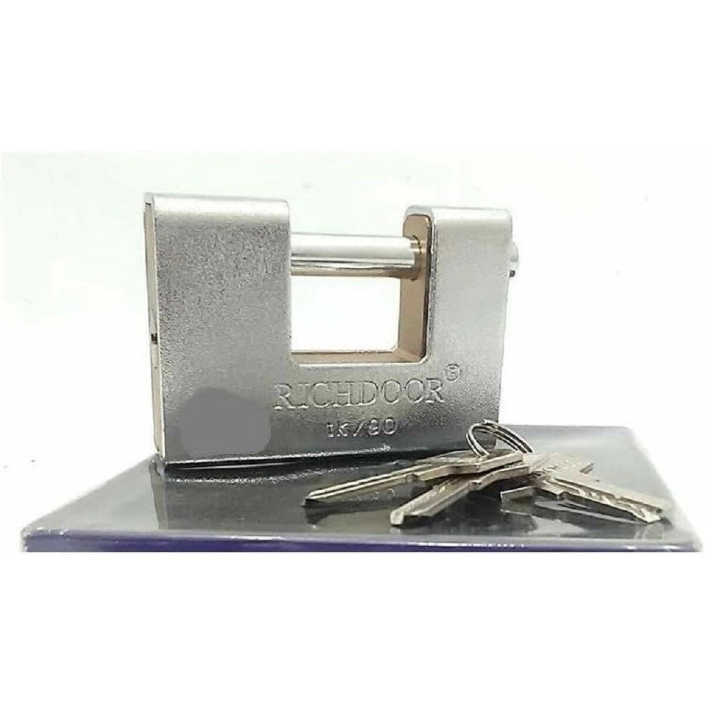 Trade Shop - Lucchetto Corazzato Antiscasso 90mm Con 3 Chiavi Antifurto Corazzato -