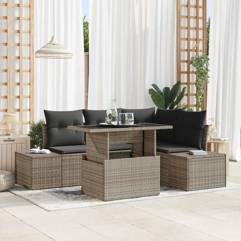 Set Divano da Giardino con cuscino 5 pcs Grigio polyrattan 3357912