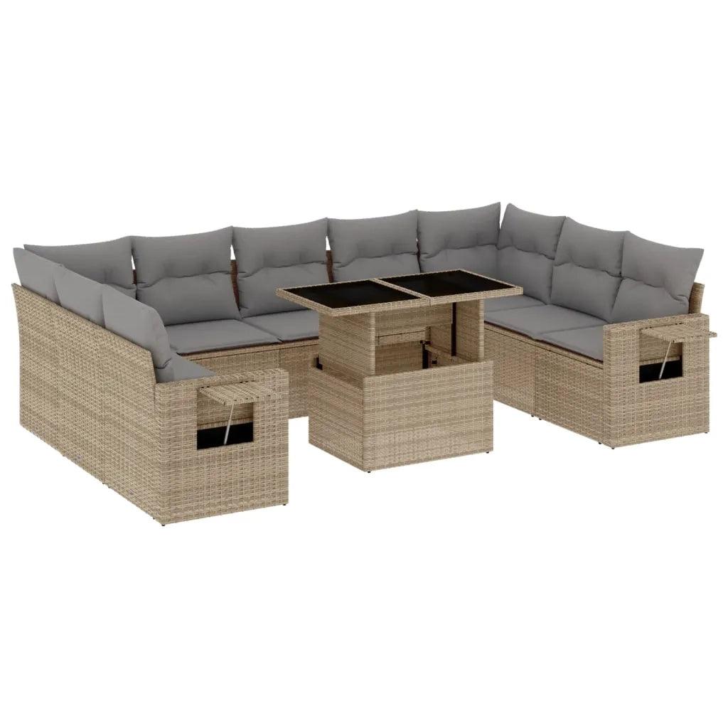 Set Divano da Giardino 10 pz con Cuscini Beige in Polyrattan 3268109