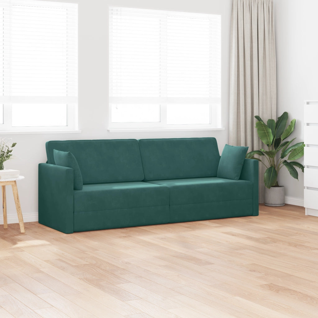 Divano Letto a Pavimento 2-in-1 Verde Scuro 213x144x60 cm Velvet