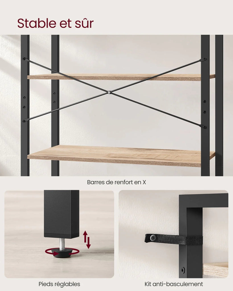 Libreria a 6 ripiani con struttura in acciaio per soggiorno ufficio ingresso stile industriale 80 x 30 x 186 cm marrone 12_0005453
