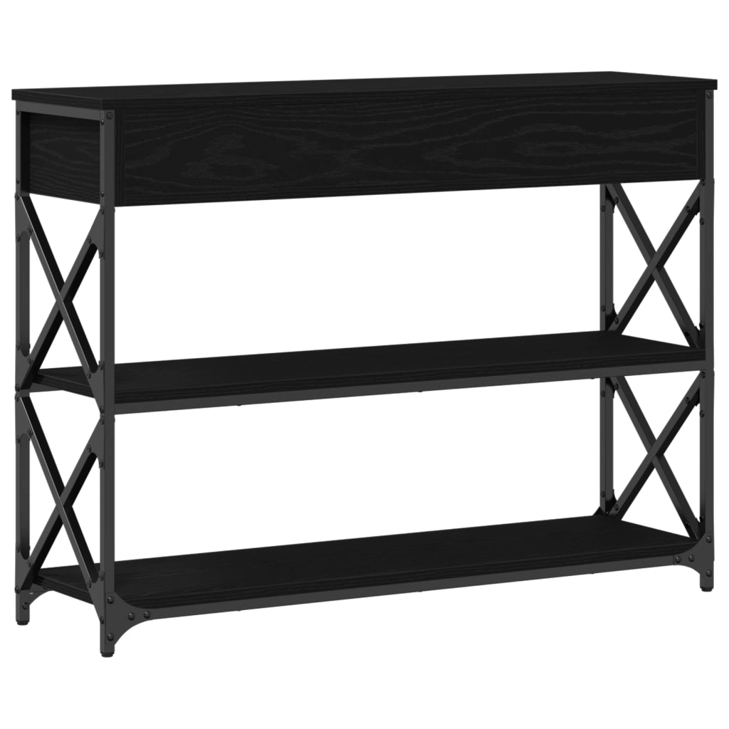 Tavolo Consolle Nero Rovere 100x28x75 cm Legno Ingegnerizzato e Acciaio