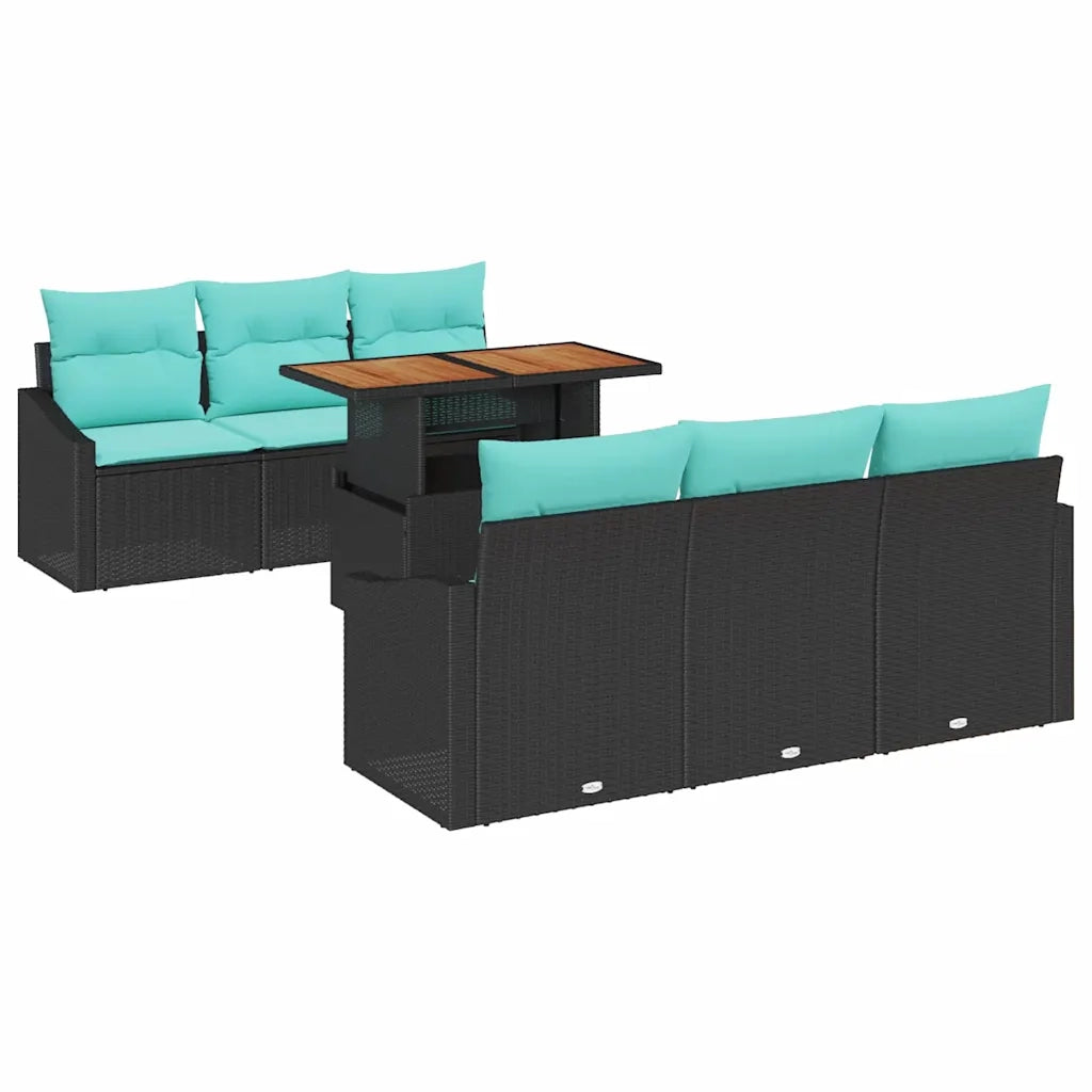 Set da Pranzo per Giardino con cuscino 7 pcs Nero e Verde acqua