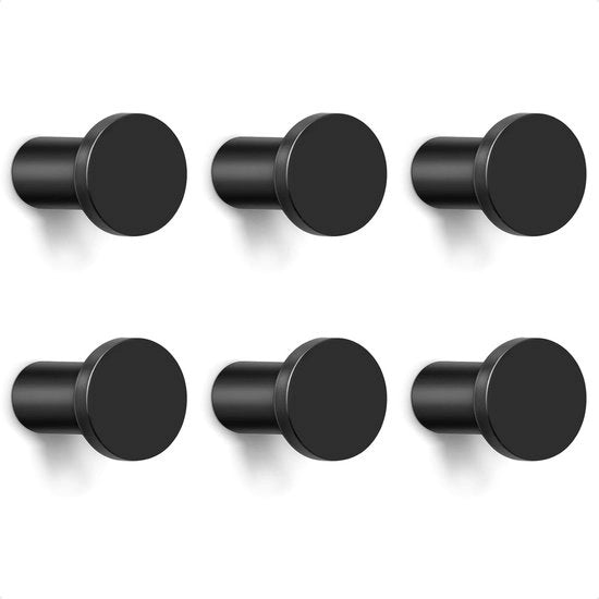Haken a muro a tondina nero, 6 haken a singolo con viti