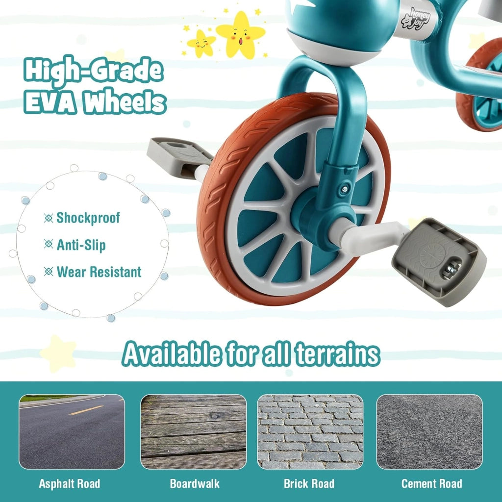 4 in 1 Triciclo Evolutivo per Bambini, Bicicletta Bambini con Manico a Spinta Regolabile in 4 Posizioni, Sellino in 2 Posizioni, Pedali Rimovibili, per Bambini e Bambine da 1 Anno + (Verde)