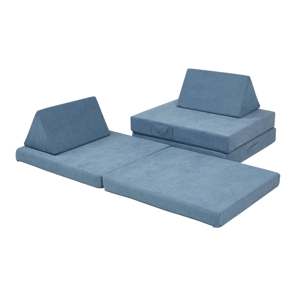 Set divano e poltrona da gioco in velluto a coste 5 pezzi 150 x 66 x 46 cm blu 03_0009146