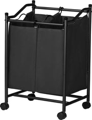 Wassorteerder con ruote - 2 cassetti lavanderia raccoglitore - sacchetti rimovibili - 90 l - nero.