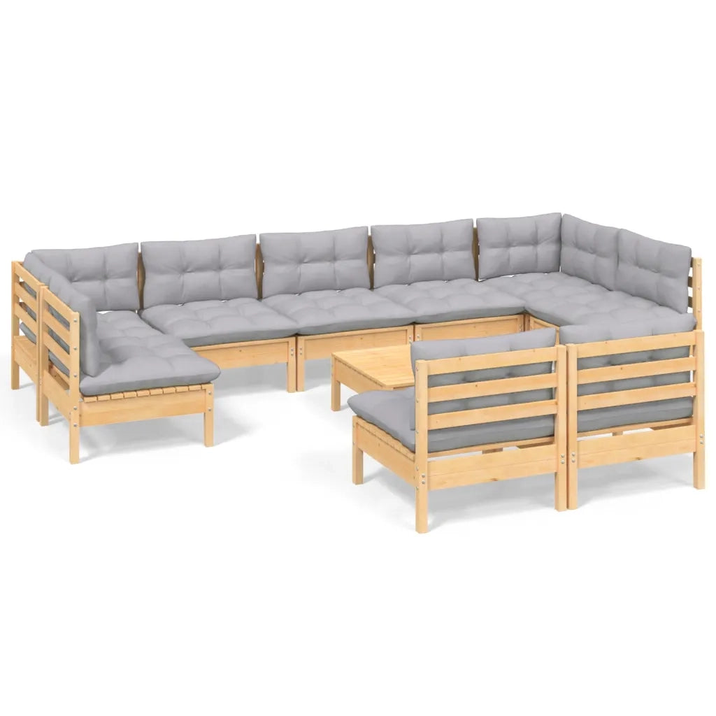 Set Divani da Giardino 10 pz con Cuscini Grigi Massello di Pino cod mxl 42619