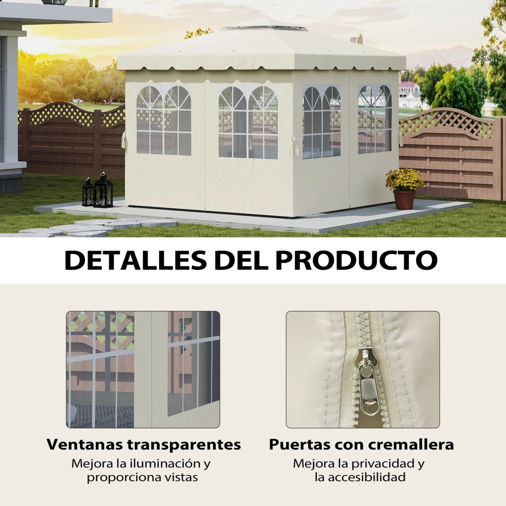Pergola 3x3 m con Finestre e Tende ¨C zephmum ¨C Crema