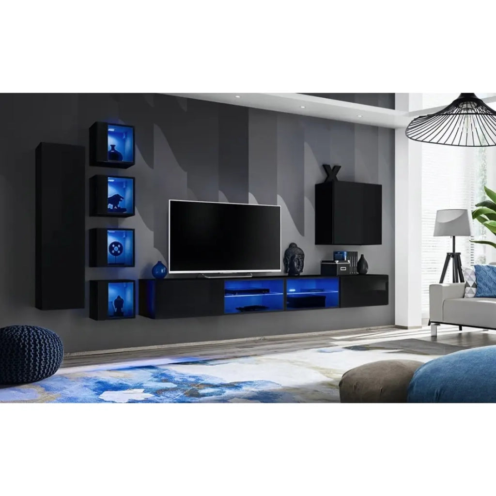 Set di mobili da salotto SWITCH XXVI, design, colore nero lucido.