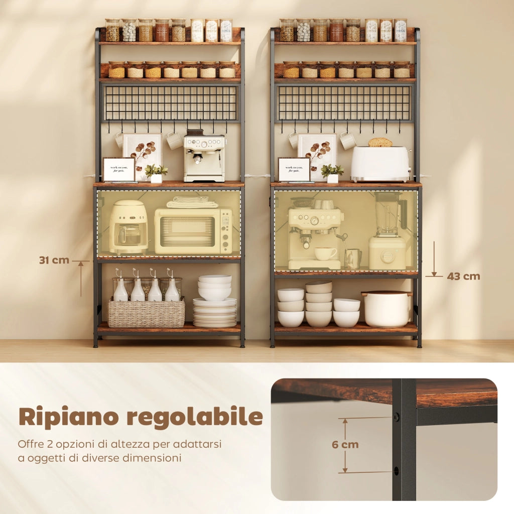Scaffale da Cucina con Ripiani e Ganci ¨C zephmum ¨C Legno e Acciaio, 80x40x170, Marrone