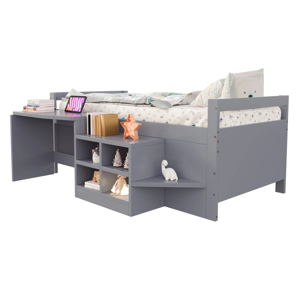 Letto multifunzione 90x200 cm con scrivania e USB grigio