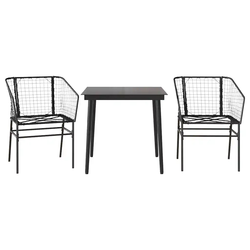 Set Mobili da Pranzo per Giardino 3 pz | Set Salotto da Giardino Nero Polyrattan Vetro