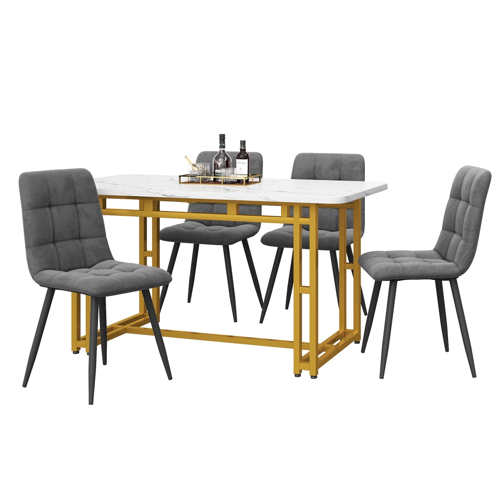 Set tavolo da pranzo 120x70 cm; 4 sedie; stile moderno; MDF e velluto; grigio