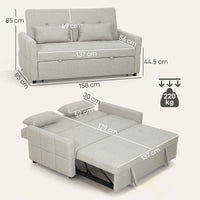 Divano Letto 2 Posti Convertibile Apertura Clic Clac con 2 Cuscini in Tessuto Marrone Chiaro