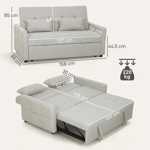 Divano Letto 2 Posti Convertibile Apertura Clic Clac con 2 Cuscini in Tessuto Marrone Chiaro