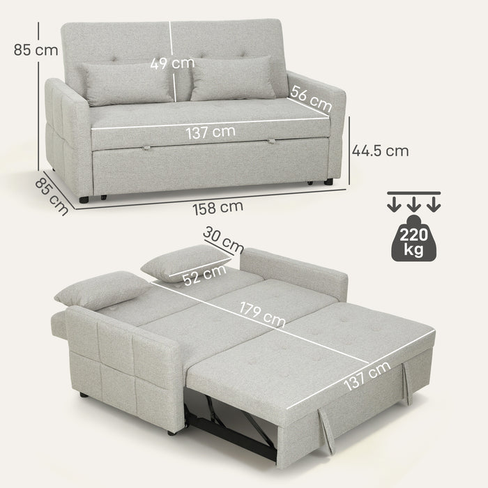 Divano Letto 2 Posti Convertibile Apertura Clic Clac con 2 Cuscini in Tessuto Marrone Chiaro