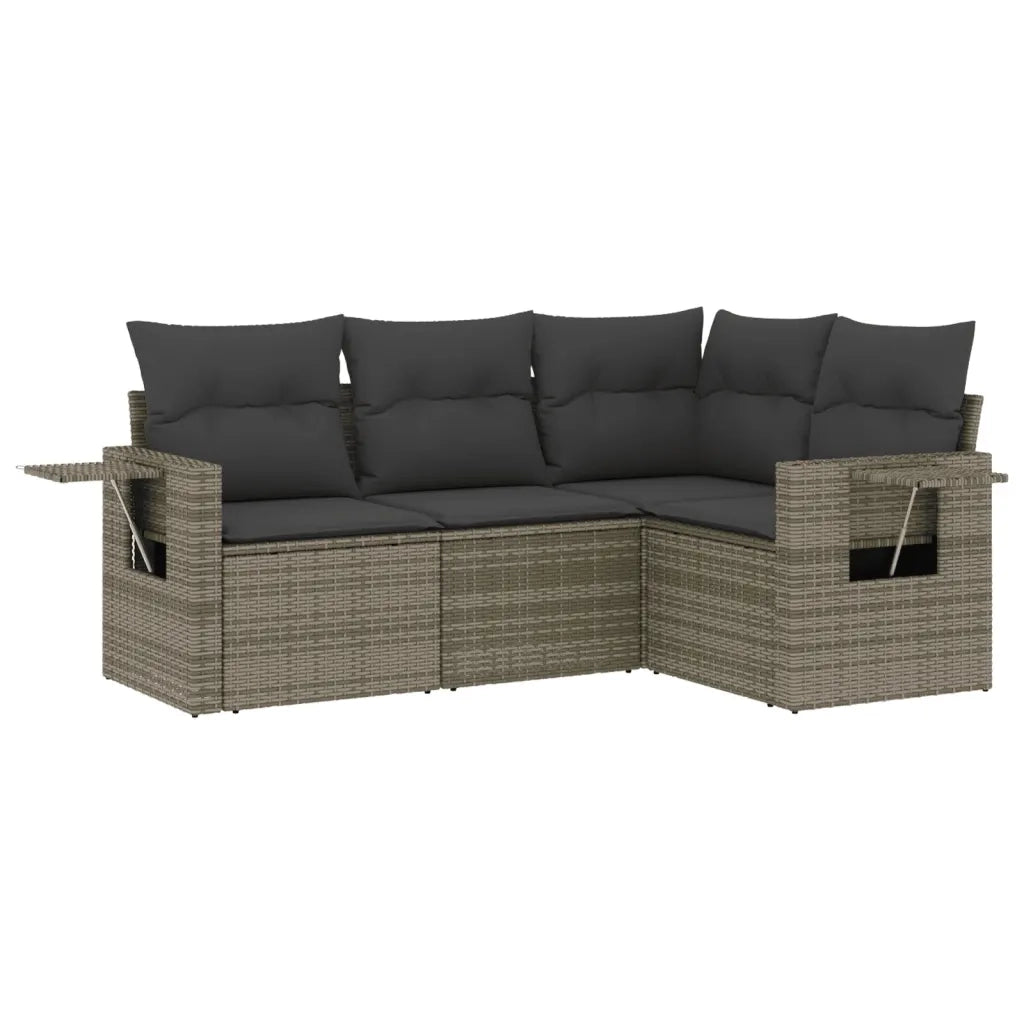 Set Divani da Giardino 4 pz | Set Salotto da Giardino con Cuscini in Polyrattan Grigio