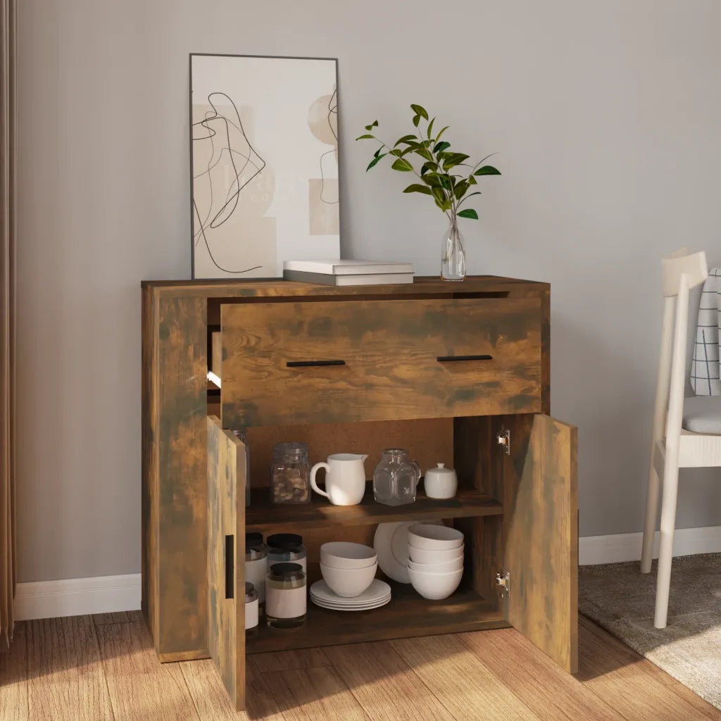 Credenza Rovere Fumo 80x33x70 cm in Legno Multistrato 816573