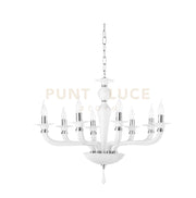 LAMPADARIO VILLA VETRO E METALLO 8 LUCI BIANCO E CROMO ATTACCO E14 D.82CM