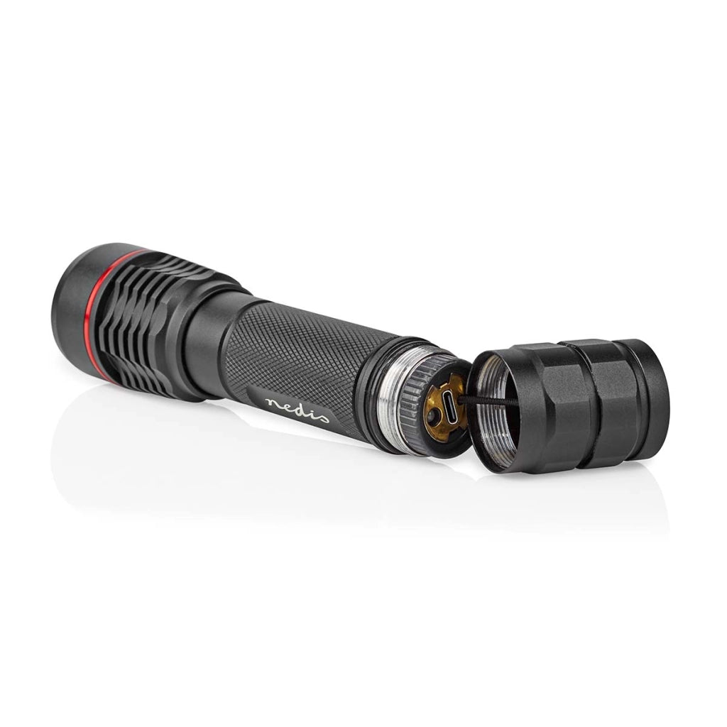Torcia LED 10W 1000lm IPX7 Portata 200m Ricaricabile USB-C Nero Nedis