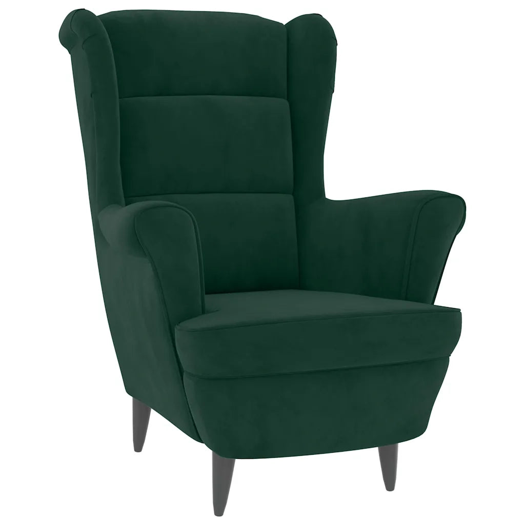 Divano Sedia-Poltrona Schienale ad Ala con Poggiapiedi Verde Scuro Velluto