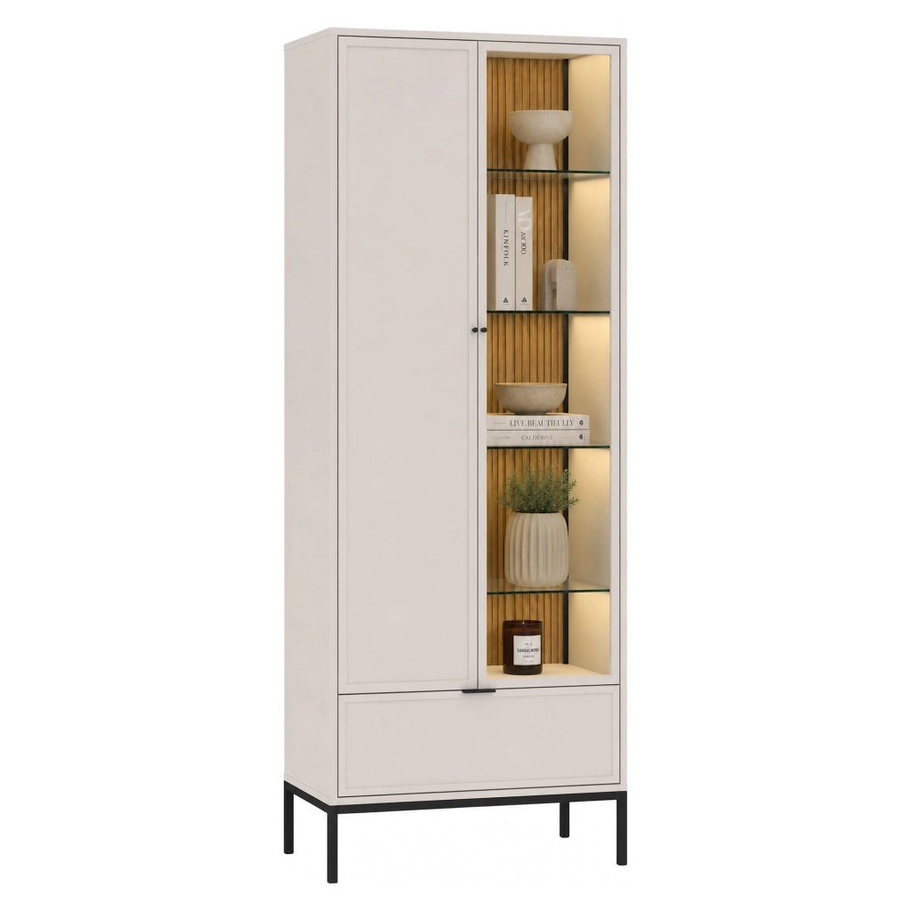 Mobile Espositore Lolera, Vetrina 7 Ripiani, 76x40x184h cm Beige