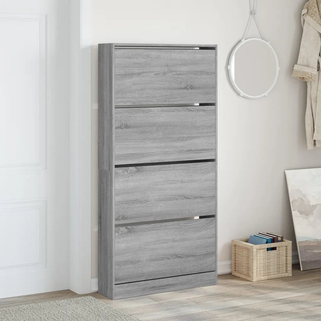Scarpiera 4 Cassetti Ribaltabili-Scaffale per scarpe Grigio Sonoma 80x21x163,5 cm