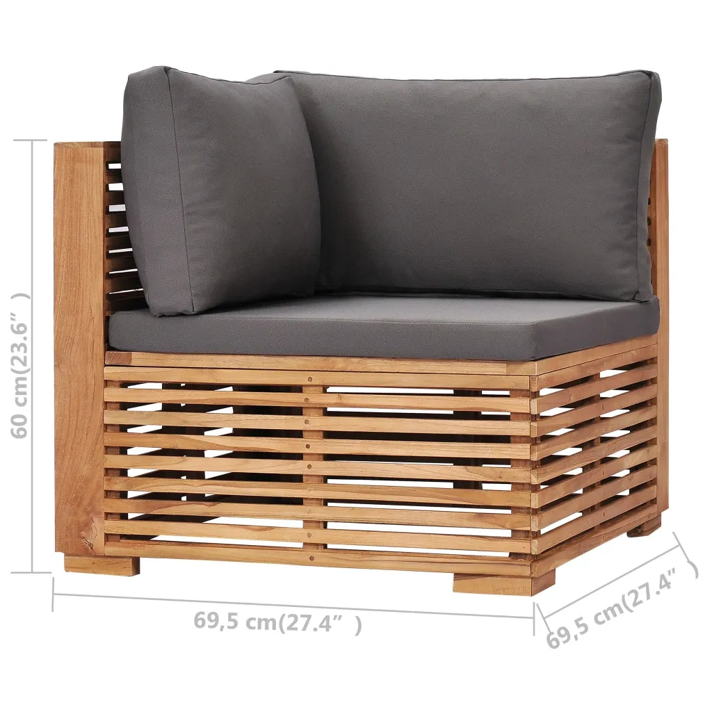 Divano Angolare da Giardino con Cuscino Grigio Massello di Teak 49378
