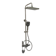Set doccia multifunzionale con termostato, display digitale della temperatura dell’acqua, 4 funzioni di erogazione dell’acqua, bocca per vasca, soffione rettangolare, doccetta a mano, doccia bidet, colore grigio.