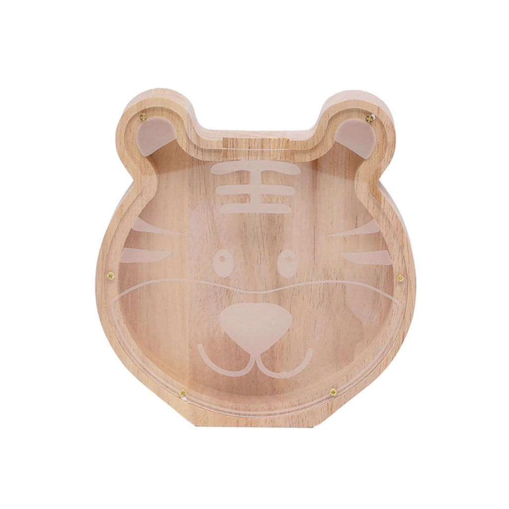 Salvadanaio legno a forma di testa di tigre con fronte in plexiglass Beige TechKidz