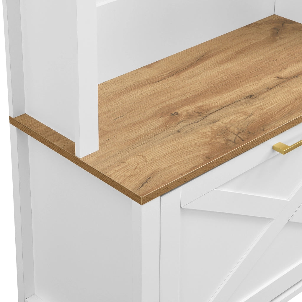 Appendiabiti da ingresso multifunzione con scarpiera; ripiano e ganci; 195 x 75 x 35 cm; MDF bianco e legno