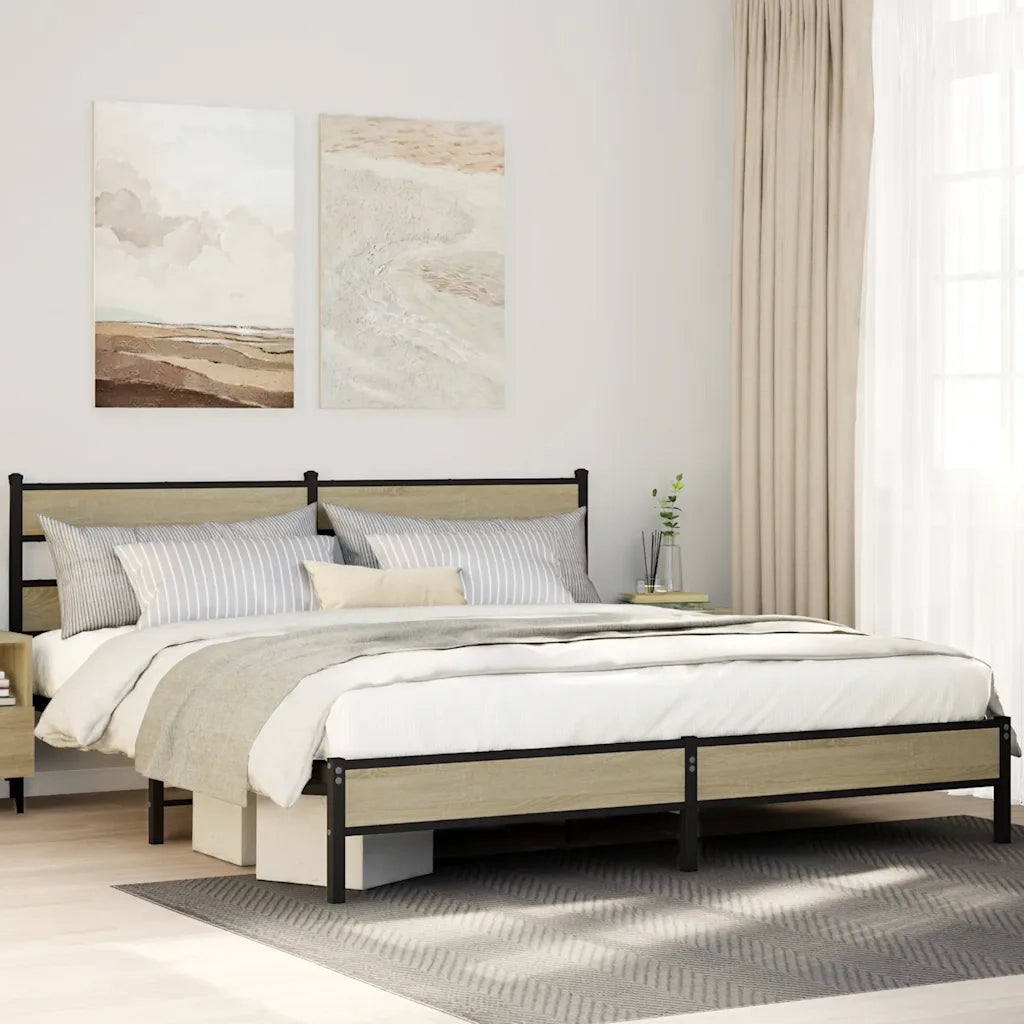Letto matrimoniale | Letto per adulti | Giroletto senza Materaso in Metallo Rovere Sonoma 183x213 cm