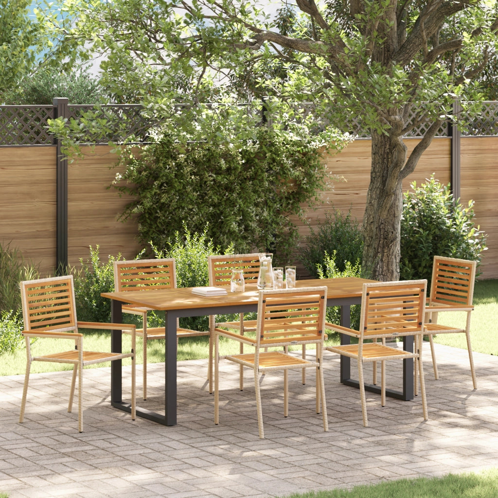 Set Pranzo Giardino  7 Pezzi Beige Polyrattan Acacia