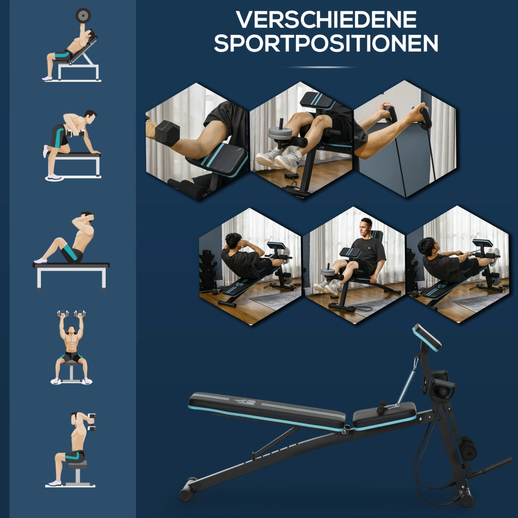 Panca per allenamento pieghevole ¨C zephmum ¨C Blu, regolazione 7 posizioni, carico 120 kg