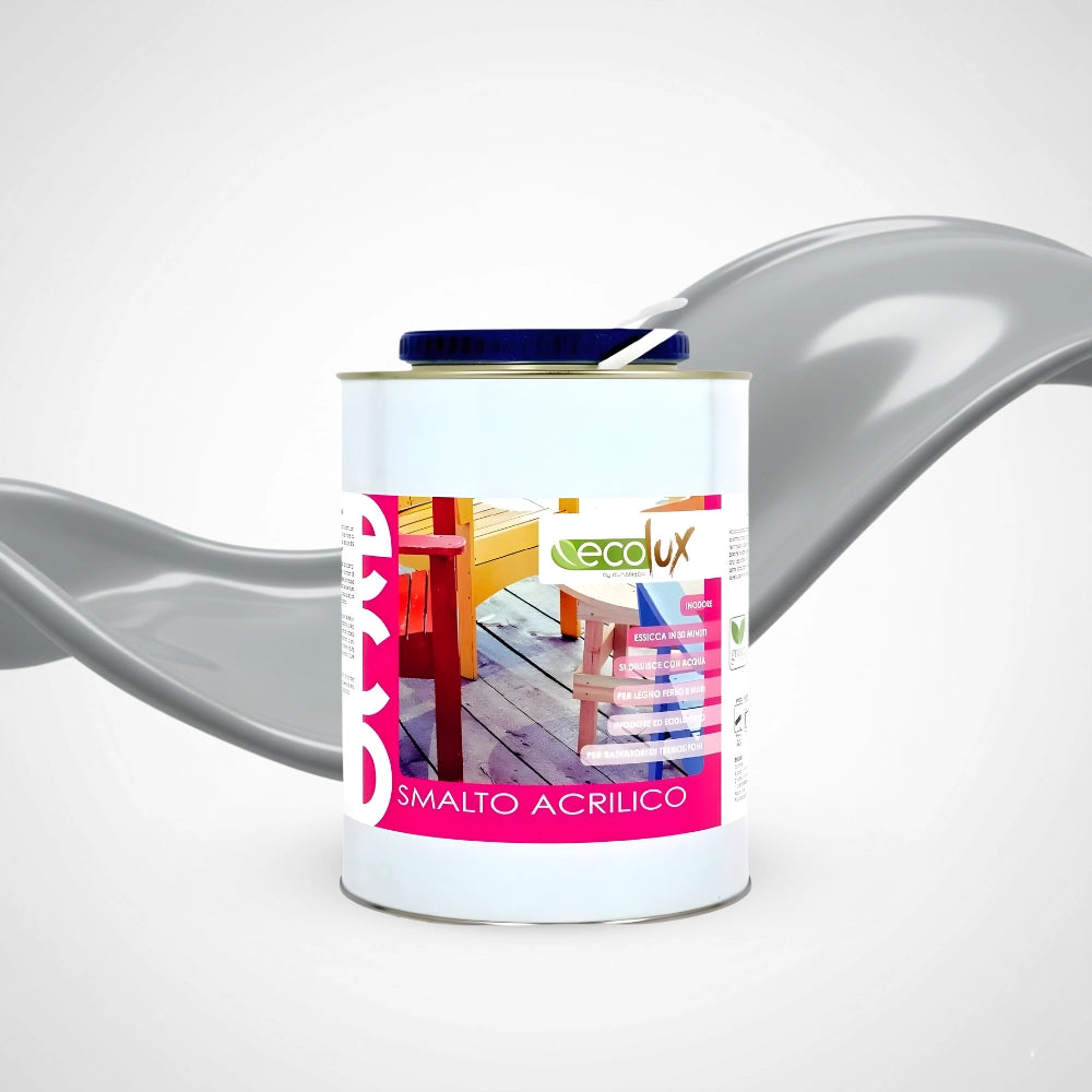 Ecolux smalto satinato acrilico ecologico per legno e metallo *** formato 2.5 lt, colore- grigio, confezione 1