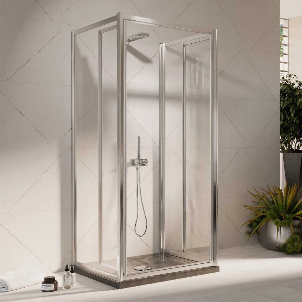 Box Doccia 3 lati 80x90x80CM H198 Cristallo Trasparente 2 Fissi+Saloon 2 Ante Battente 90 mod. West