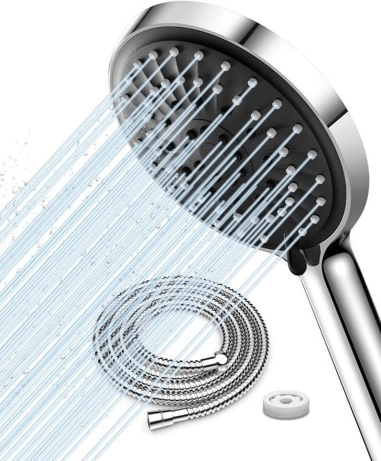 Douchekop a risparmio d'acqua con elevazione della pressione - 5 getti - 2M tubo flessibile
