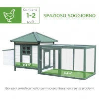 Pollaio da Giardino Prefabbricato in Legno 196x76x97cm, Bianco e Verde