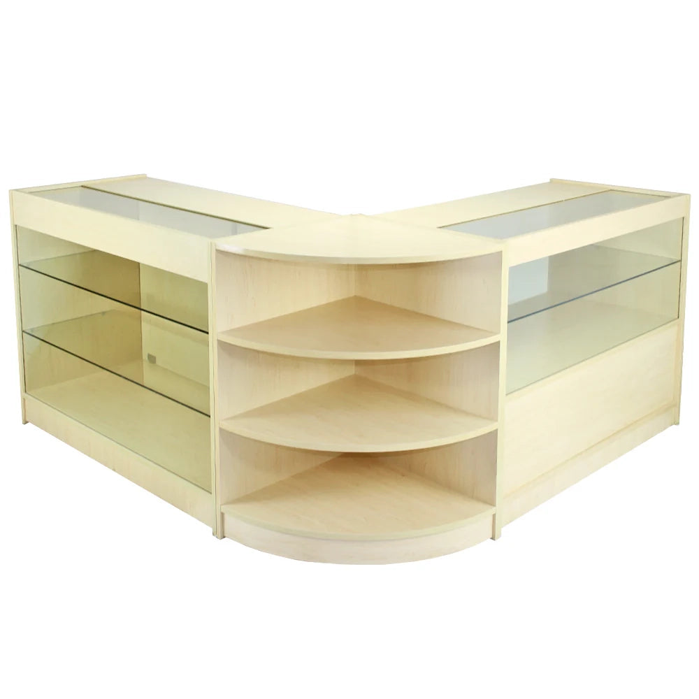 Set Jupiter con 3 Banconi da Negozio e Reception con Finitura in Acero Laminato