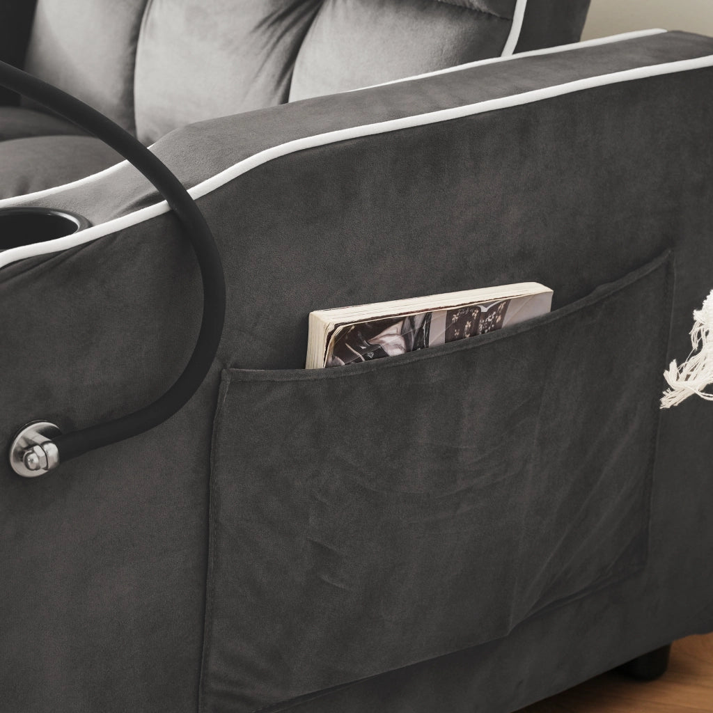 Poltrona Letto 3 in 1 con Schienale Regolabile, Portabicchieri, Supporto per Telefono, Velluto Grigio Scuro 83 × 167 × 76 cm