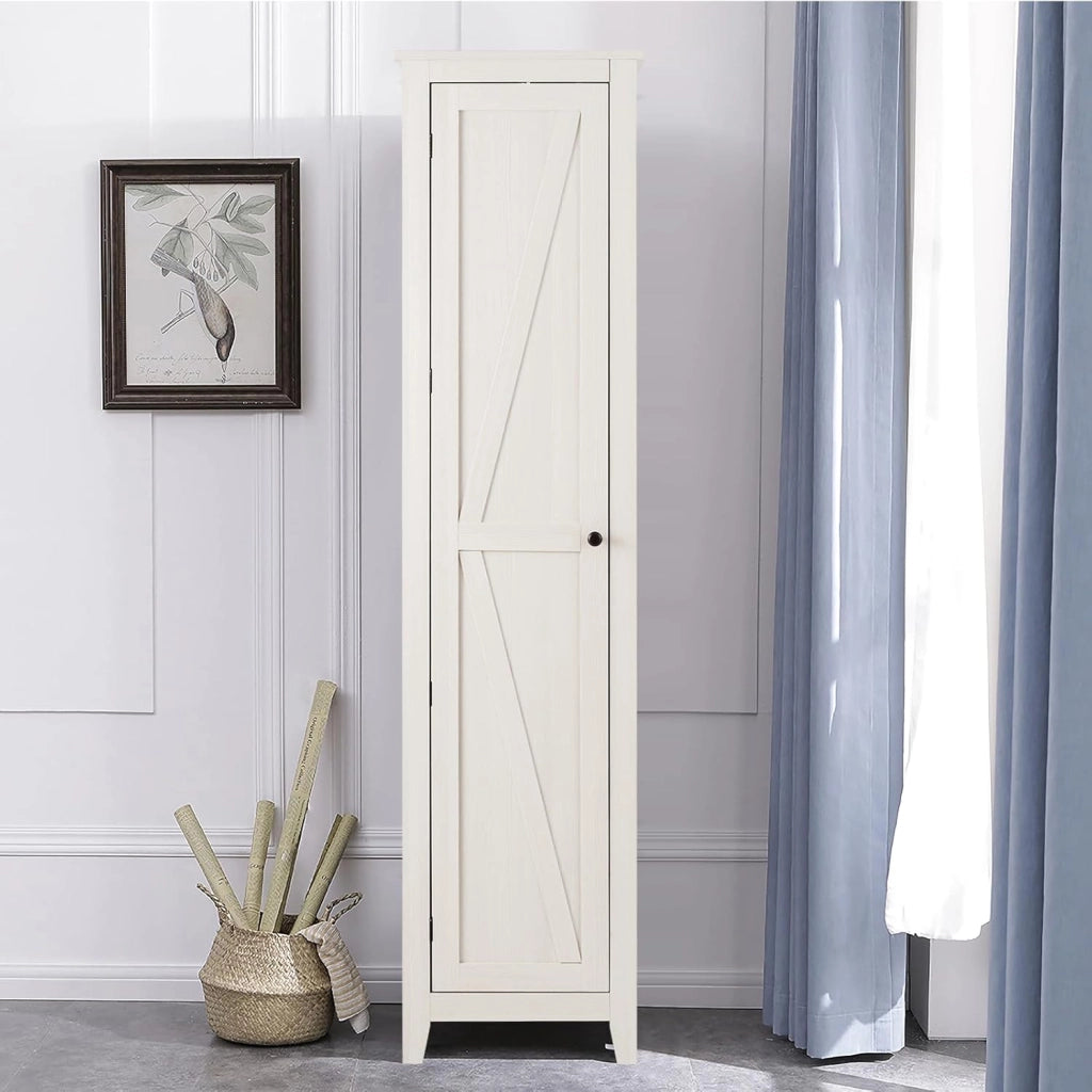 Armadietto alto da 183 cm, armadio stretto per bagno con 1 porta e 4 ripiani, armadio per la conservazione per cucina, soggiorno e bagno, armadio da cucina indipendente (Bianco)