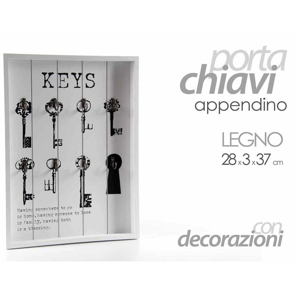 Cassetta Portachiavi Da Parete 6 Ganci In Legno MDF Bianco Decorazione Chiavi
