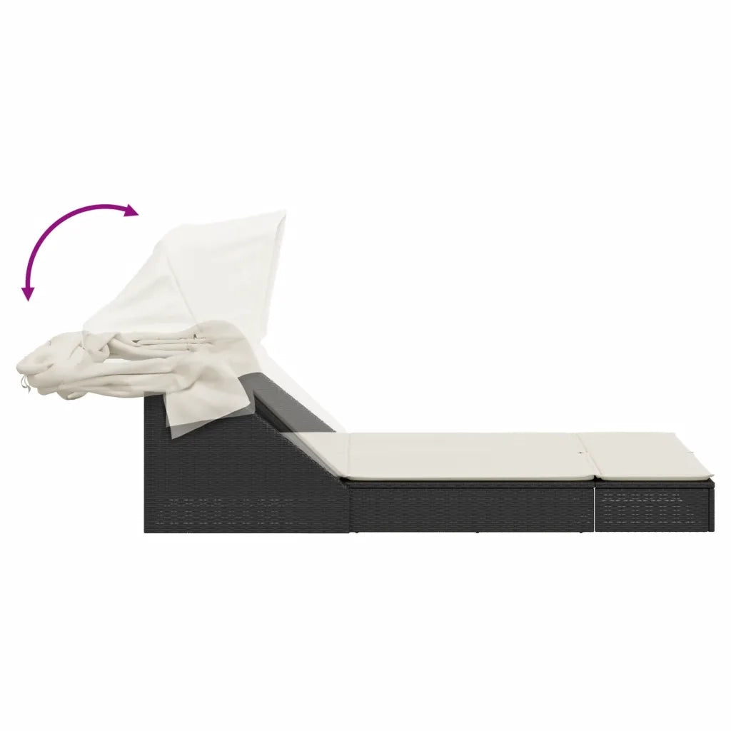 vidaXL Lettino Prendisole Doppio Baldacchino e Cuscini Nero Polyrattan
