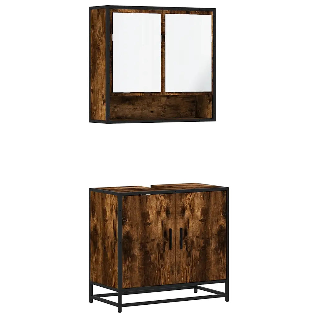 vidaXL Set Mobili da Bagno 2 pz Rovere Fumo in Legno Multistrato