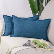 Set di 2 Cuscini in Lino a Tecnica Poliester Cuscini Decorativi per Sedia e Camera da Letto Cuscino Coprisacco Blu Scuro 30x50 cm Rettilineo