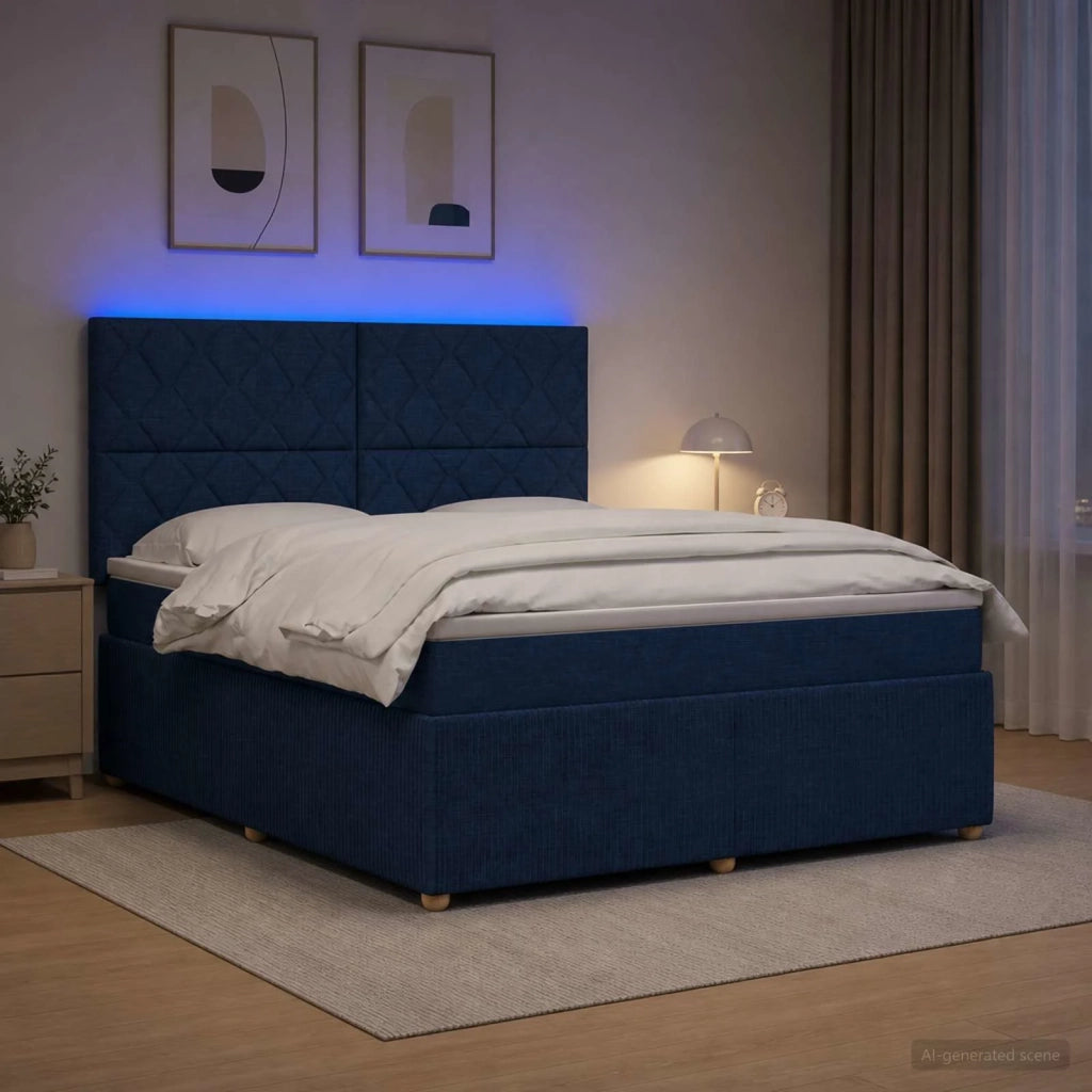 Letto Box Spring LED con Materasso Blu 140 x 190 cm Tessuto 3455866