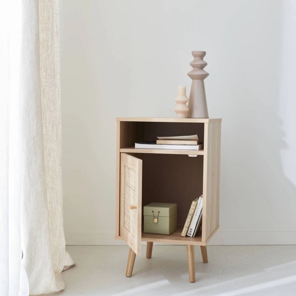 Set 2 comodini scandinavi in intrecciatura cannage, marrone naturale