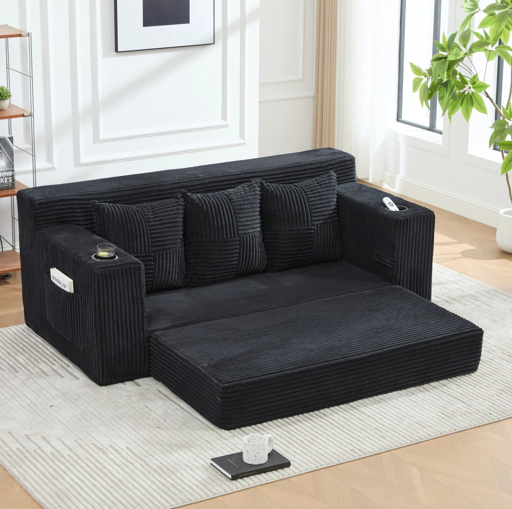 DIVANO Modulare 2 Posti 172x87x64 cm Velluto a Coste Nero