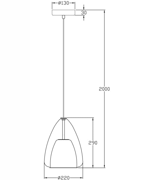 Britton Lampada a Sospensione in Metallo e Vetro Borosilicato Colore Trasparente, Design Moderno, Attacco E27, Diametro 22cm, Classe di Isolamento 1